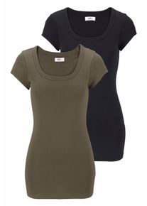 Flashlights Damen T-Shirt, grün, Basic, Gr. 32, unifarben, Feinripp, Obermaterial: 100% Baumwolle, Shirts, figurbetonter Schnitt, unifarben,