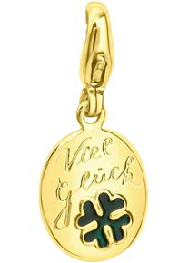 Firetti Damen Charm-Einhänger "Schmuck Geschenk Gold 375 Anhänger Charms Kleeblatt Gravur Viel Glück", gold, Gelbgold 375, Charms, mit Lack