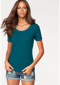 Vivance Damen T-Shirt "aus elastischer Baumwoll-Qualität", grün, Basic, Gr. 36, unifarben, Single Jersey, Obermaterial: 95% Baumwolle, 5% Elasthan,