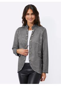 Inspirationen Damen Shirtjacke "Sweatjacke", grau, Gr. 38, gemustert, unifarben, 100% Baumwolle, Shirts