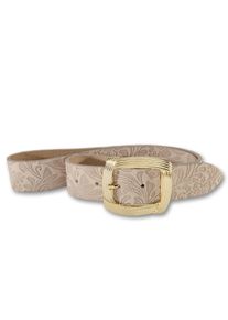 Silbergift Damen Ledergürtel, beige, feminin,modisch,elegant, Gr. 85, Rindsleder, Gürtel, Vollrindleder, Blumen-Muster
