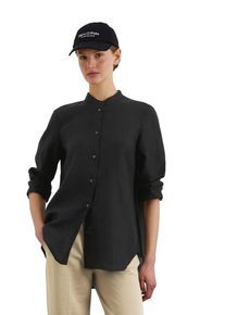Marc O'Polo MARC O'POLO Damen Langarmbluse "aus leichter Qualität", schwarz, elegant, Gr. 44, unifarben, Obermaterial: 100% Leinen, Blusen