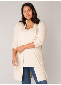 Damen Longstrickjacke "Ayla Long", beige, casual, Gr. 46, Base Level Curvy, unifarben, Strick, Obermaterial: 94% Viskose, 6% Elasthan, Strickjacken,