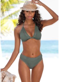 s.Oliver Damen Bügel-Bikini-Top "Aiko", grün, Basic, Gr. 36, unifarben, Microfaser, Polyamid, Microfaser, Bikini-Oberteile, mit Häkeloptik