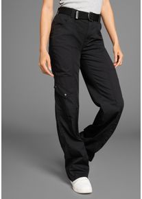 Kangaroos Damen Cargohose, schwarz, casual, Gr. 32, unifarben, kontrastfarbene Details, Web, Obermaterial: 50% Baumwolle, 46% Polyamid, 4% Elasthan,