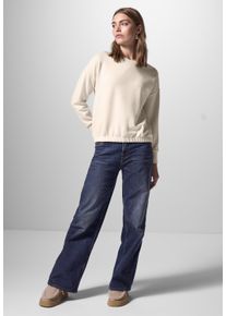 Damen Langarmshirt, weiß, casual, Gr. 42, STREET ONE STUDIO, unifarben, Stoff, 46% Modal, 46% Polyester, 8% Elasthan, Shirts, mit Elastikbund