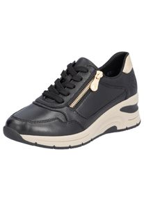 Rieker Damen Keilsneaker, Gr. 42, schwarz, Leder, Lederimitat, kontrastfarbene Details, sportlich, Schuhe, Freizeitschuh,Halbschuh,Schnürschuh mit