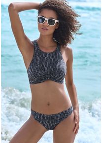 ELBSAND Damen Bikini-Hose "Letra", schwarz, Gr. 34, bedruckt, Recycling-Polyamid, Badehosen, mit tollem Wording