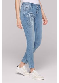 SOCCX Damen Slim-fit-Jeans, blau, casual, Gr. 30, bedruckt, Material: 68% Baumwolle, 16% Polyester, 14% Lyocell, 2% Elasthan, Zusatz: Enthält