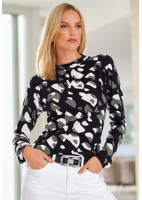 Heine Damen Stehkragenshirt "Druck-Shirt", schwarz, Gr. 42, bedruckt, gemustert, 95% Viskose, 5% Elasthan, Shirts