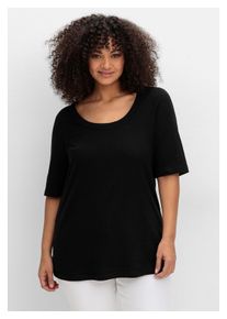 sheego Damen T-Shirt "Große Größen", schwarz, casual, Gr. 40, unifarben, Obermaterial: 97% Baumwolle, 3% Elasthan, Shirts, mit weitem