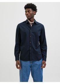 Jack & Jones JACK & JONES Herren Langarmhemd "JJESUMMER SHIRT LS SN", blau, modisch, Gr. XS, unifarben, Web, Obermaterial: 83% Baumwolle, 17% Leinen, Hemden, mit