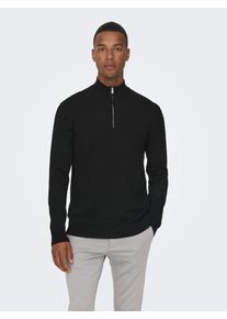 Only & Sons ONLY & SONS Herren Strickpullover "ONSWYLER LIFE REG 14 HALF ZIP KNIT NOOS", schwarz, Basic, Gr. L, unifarben, Strick, Obermaterial: 78% Viskose, 22%