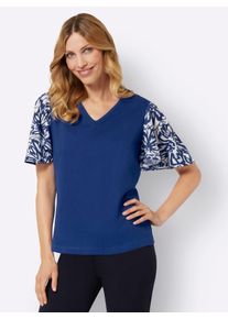 Classic Basics Damen Kurzarmshirt "V-Shirt", blau, Gr. 54, unifarben, bedruckt, gemustert, 100% Baumwolle, Ärmel:100% Polyester, Shirts