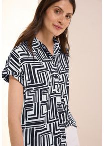 Cecil Damen Kurzarmbluse, blau, casual, Gr. M, bedruckt, Web, Obermaterial: 100% Viskose, Blusen, mit grafischem Muster