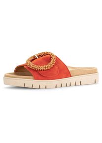 Gabor Damen Pantolette, Gr. 41, orange, Ziegenveloursleder, modisch, Schuhe, Plateau, Sommerschuh, Schlappen mit Zierperlen an der Zierschnalle