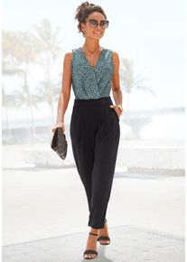 Lascana Damen Overall, grün, modisch, Gr. 38, bedruckt, Cru00eape, Obermaterial: 95% Polyester, 5% Elasthan, Overalls, mit überlappendem Oberteil,