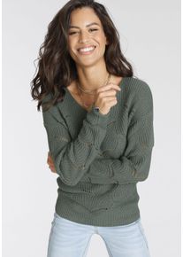 Laura Scott Damen Strickpullover, grün, feminin, Gr. 48, Ajourstrickmuster, unifarben, Strick, Obermaterial: 100% Polyacryl, Pullover, mit modischem