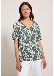Cecil Damen Kurzarmbluseschwarz balmy khaki, casual, Gr. XXL, bedruckt, Stoff, 100% Viskose, Blusen, mit Elastiksaum