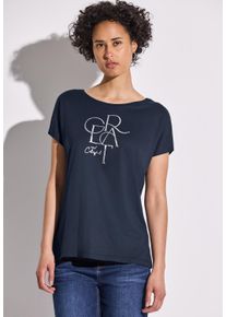 Street One Damen T-Shirt, blau, casual, Gr. 38, unifarben, Web, Stoff, 50% Baumwolle, 50% Modal, Shirts, im soften Baumwoll-Mix