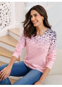 Inspirationen Damen Langarmshirt "Shirt", rosa, Gr. 36, geblümt, gemustert, mehrfarbig, gestreift, bedruckt, 50% Baumwolle, 50% Polyester, Shirts