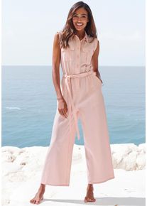 Buffalo Damen Overall, rot, modisch, Gr. 38, unifarben, Web, Obermaterial: 55% Leinen, 45% Viskose, Overalls, aus Leinenmix, sommerlicher Jumpsuit