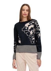 Betty Barclay Damen Strickpullover "Betty Barclay Feinstrickpullover mit Jacquard", blau, Basic, Gr. 42, Strick, Obermaterial: 50% Baumwolle, 50%