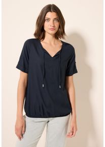 Cecil Damen Kurzarmbluse, blau, casual, Gr. S, unifarben, Stoff, 100% Viskose, Blusen, mit Elastiksaum