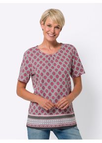 Classic Basics Damen Kurzarmshirt "Rundhals-Shirt", pink, Gr. 52, gemustert, mehrfarbig, bedruckt, 100% Baumwolle, Shirts