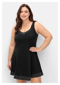 sheego Damen Badekleid "Große Größen", schwarz, Gr. 44, gepunktet, Polyamid, Xtra Life LYCRA, Badeanzüge, mit Pünktchen und integrierter Hose
