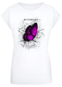 Merchcode Herren T-Shirt "Merchcode Damen Ladies Butterflies Extended Shoulder Tee", weiß, casual, Gr. S, bedruckt, 100% Baumwolle, Shirts