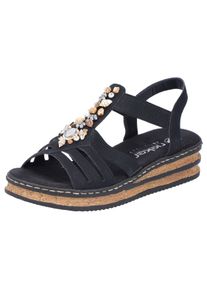 Rieker Damen Plateausandale, Gr. 38, schwarz, Nubuklederimitat, modisch, Schuhe, Sommerschuh, Sandalette, Plateauabsatz, mit kontrastfarbener Naht