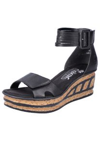Rieker Damen Sandalette, Gr. 42, schwarz, Lederimitat, elegant, Schuhe, Sommerschuh, Sandale, Keilabsatz, mit Laufsohle in Kork-Optik