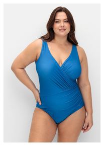 sheego Damen Badeanzug "Große Größen", blau, Gr. 42, Polyamid, Xtra Life LYCRA, Badeanzüge, in Wickeloptik, mit stark formendem Effekt