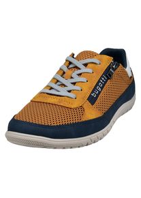 Bugatti Herren Sneaker, Gr. 42, gelb, Lederimitat, Textil, sportlich, Schuhe, Freizeitschuh, Halbschuh, Schnürschuh mit Kontrastbesätzen