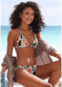 Lascana Damen Bikini-Hose "Salsa", schwarz, Gr. 36, geblümt, Microfaser, Recycling-Polyamid, Badehosen, mit Zierringen und tollem Blumenprint
