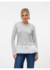 Véro Moda VERO MODA Damen Rundhalspullover "VMJOSE LS O-NECK WVN MIX PULLOVER GA BOO", grau, modisch, Gr. S, Strick, Feinstrick, Obermaterial: 77% Viskose, 23%