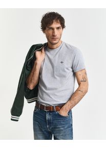 Gant Herren T-Shirt "SLIM SHIELD SS T-SHIRT", grau, casual, Gr. XXXL, meliert, Jersey, Obermaterial: 100% Baumwolle, Shirts, mit Logostickerei auf