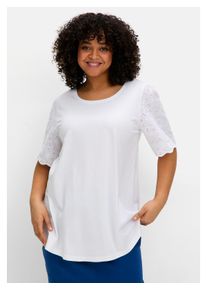 sheego Damen T-Shirt "Große Größen", beige, feminin, Gr. 40, unifarben, Obermaterial: 50% Baumwolle, 50% Modal;Ärmel: 100% Baumwolle, Shirts, mit