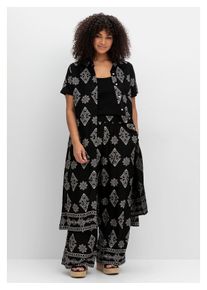 Damen Longbluse "Große Größen", schwarz, feminin, Gr. 46, sheego by Joe Browns, bedruckt, Obermaterial: 100% Viskose (LENZING ECOVERO), Blusen, mit