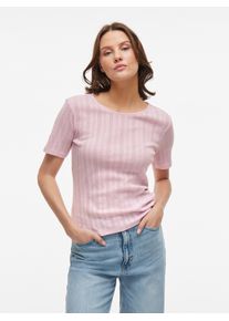 Vila Damen Kurzarmshirt "VIKASSIE S/S POINTELLE TOP - NOOS", rosa, modisch, Gr. L, unifarben, Jersey, Obermaterial: 100% Baumwolle, Shirts