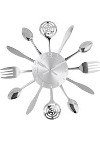 Wanduhr my home, B:50cm H:38cm T:4,5cm, silber, Wanduhren, ""Cutlery"", Küchenuhr, XXL, rund, Ø 38 cm, aus Metall, Besteck