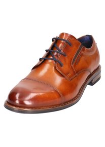 Bugatti Herren Schnürschuh, Gr. 42, braun, Leder, elegant, Schuhe, Blockabsatz, Abendschuh, Festtagsschuh, Businessschuh, Logoprägung
