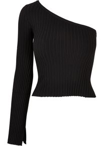 Urban Classics Damen Rundhalspullover "Urban Classics Damen Ladies Short Rib Knit One Sleeve Sweater", schwarz, klassisch, Gr. M, unifarben, 35%