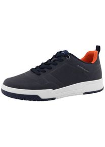 Tom Tailor Herren Plateausneaker, Gr. 45, blau, Lederimitat, Textil, sportlich, Schuhe, Freizeitschuh, Halbschuh, Schnürschuh mit Lochmuster