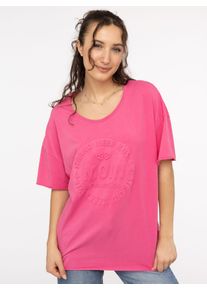 Zwillingsherz Damen Kurzarmshirt "Oversized Shirt Stempeldruck "Moin"", pink, modisch, Gr. S, bedruckt, unifarben, Web, Obermaterial: 95% Baumwolle,