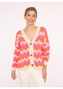 Zwillingsherz Damen Strickjacke ""Buntes ZickZack"", pink, modisch, gemustert, Obermaterial: 57% Polyamid, 29% Polyester, 7% Wolle, 7% Viskose,
