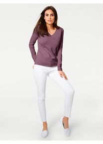 Heine Damen Strickpullover "V-Pullover", lila, Gr. 42, unifarben, 100% Baumwolle, Pullover