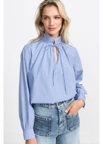 RICHROYAL Damen Langarmbluse, blau, casual, Gr. 40, Web, Obermaterial: 100% Baumwolle, Blusen, Mit verspielter Schleife am Ausschnitt
