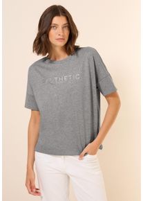 Cecil Damen T-Shirt, grau, casual, Gr. L, bedruckt, Stoff, 66% Polyester, 25% Baumwolle, 5% Metallfasern, 4% Polyamid, Shirts, mit Rundhalsausschnitt